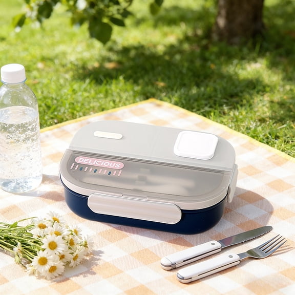 Taicans Portable Lunch Box Cup Set with fork&Spoon,Plastic Microwave Safe Food Container with Compartments,Leak Proof Sealed Lunch Box with Clear Lid & Buckles for office Worker Travel Picnic