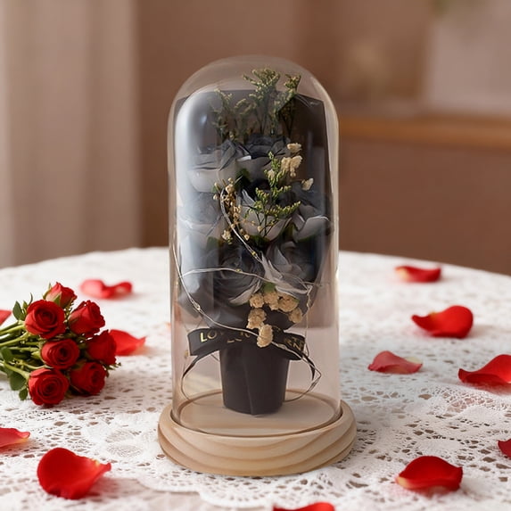 Taicans Preserved Rose Bouquet with String Lights,Preserved Rose Bouquet in Glass Dome,forever Flowers Fresh Bouquet Present for Women Mothers Day Birthday Gifts for Mom Wife Grandma