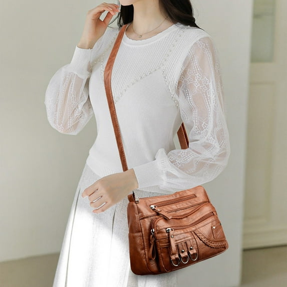 Taicans Purses for Women Soft PU Leather Shoulder Bag Ladies Crossbody Purse and handbags Lightweight Pocketbook,Multi Pocket Shoulder Bag with Adjustable Strap,Brown