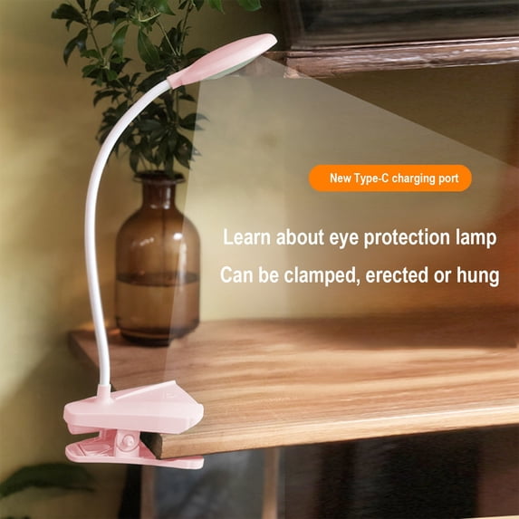 Taicans Rechargeable Book Reading Light,Battery Operated Rechargeable Clamp Lamp for Headboard,Eye-Caring LED Light,360° Flexible Studying Small Desk Lamp Pink