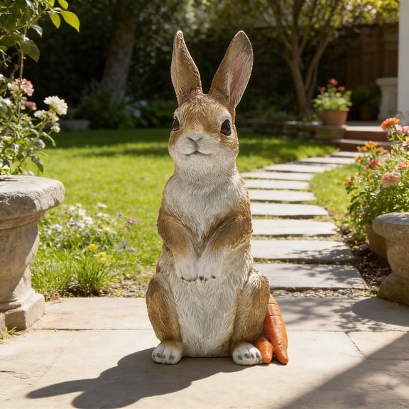 Taicans Resin Easter Bunny Figurines 9.8 Inch Brown Rabbit Statues,Outdoor Garden Ornaments for Courtyard Lawn Decor,Weatherproof Spring Decorations with Carrot Tipping Resistant Base