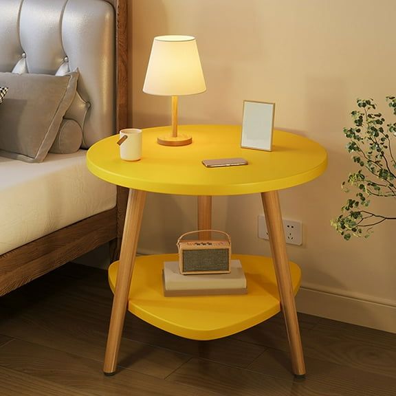 Taicans Round End Table Farmhouse Small Side Table Living Room Corner Table Drink Table,Double Layer Round Side Table,3 Legged Small Accent Table,Easy Assembly Wood Round Side Table Yellow