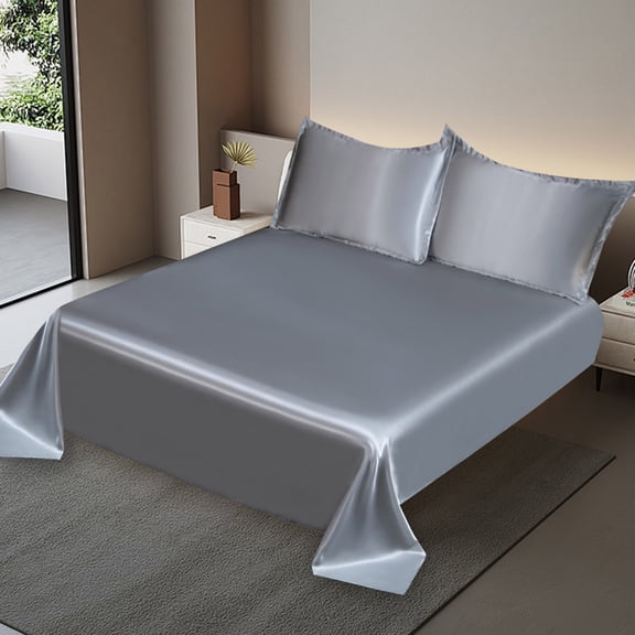 Taicans Satin Sheets Queen Size,Similar to Silk Sheets,Silky Bedsheet,Cooling Bed Sheets Set,Ultra Soft,Non-Fading & Wrinkle Free,Good for Hair & Skin,1 Flat Sheet + 2 Pillowcases 70.8"x90.5" Gray