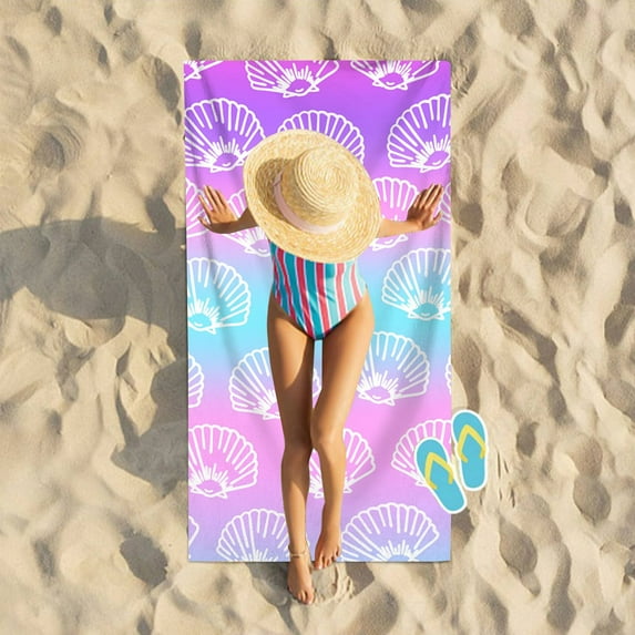 Taicans Seashell Beach Towel 60x30 Inch,Super Lightweight Colorful Bath Towels Sandproof Beach Blanket Multi-purpose Microfiber Beach Towel,Seashell Coral Starfish Hand Towels Nautical Bath Towels D