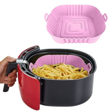 Taicans Silicone Air Fryer Liners Square - 8.7 Inch Reusable Air Fryer Pot for 5 to 8 QT - Air Fryer Accessories Replacement for Parchment,Reusable Airfryer Collapsible Basket Pink