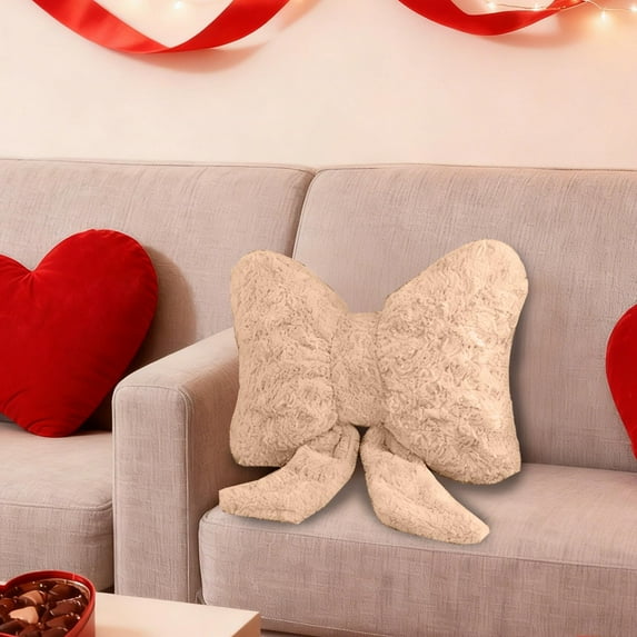 Taicans Soft & Plush Bow Shaped Throw Pillow - 14.5x12.6in Lumbar Support Cushion,Cozy Decorative Accent for Couch/Bed,Neutral Beige,Comfortable Back Rest for Reading/Sleeping
