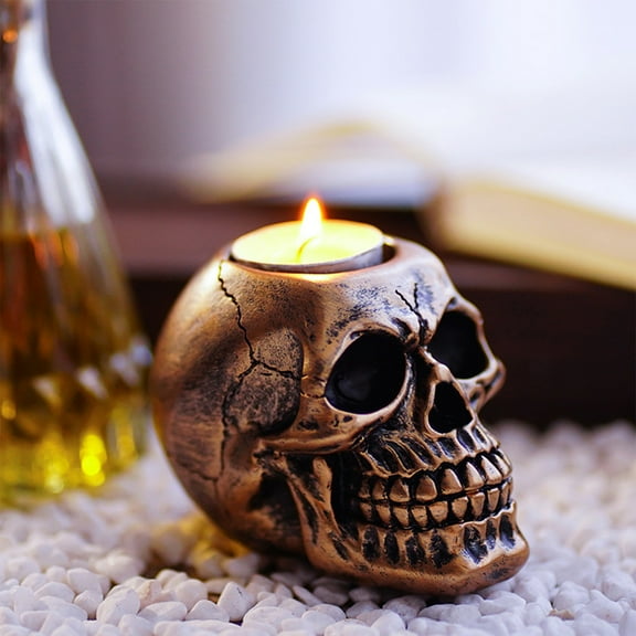 Taicans ‌Spooky Halloween Skeleton Candlestick - 7.5" Resin Skull Candle Holder for ,Graveyard Party Decor - Scary Gothic Table Centerpiece,Witchy Entryway,Porch & Mantel Decoration