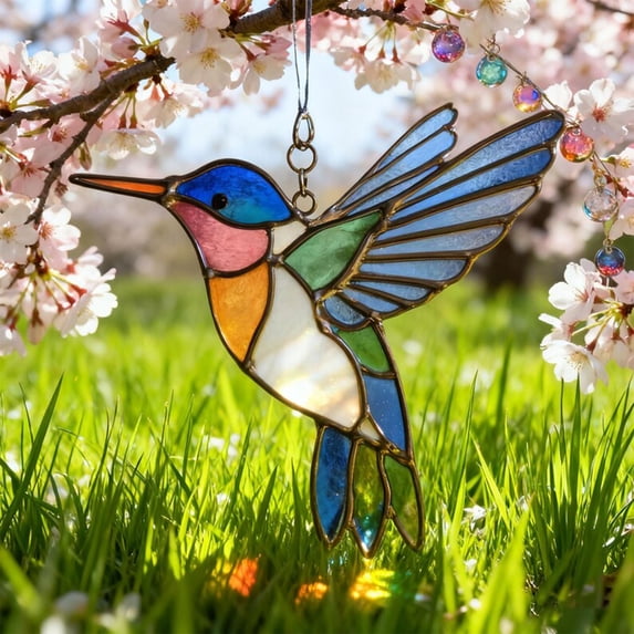 Taicans Stained Glass Bird Suncatcher - Handmade Hummingbird & Cardinal Window Hanging Decor,Colorful Sun Catcher Ornament for Home,Garden,Patio,Bird Lovers,Mom Gifts,Indoor Outdoor Wall Art Decor