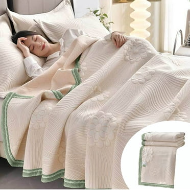 Taicans Stone-Washed Bedspreads Ultra-Soft Microfiber Modern Style Quilted Flower Pattern Bedspread Quit,Summer Quilt Lightweight Microfiber Bedspread Queen Size 43"x59" Beige
