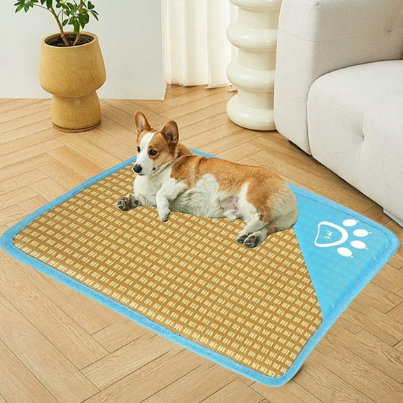 Taicans Summer Dog Cooling Mat Washable Ice Silk Self Cool Pad,Pet Sleeping Pad for Small Medium Large Dogs and Cats,Non-Slip & Foldable Blue