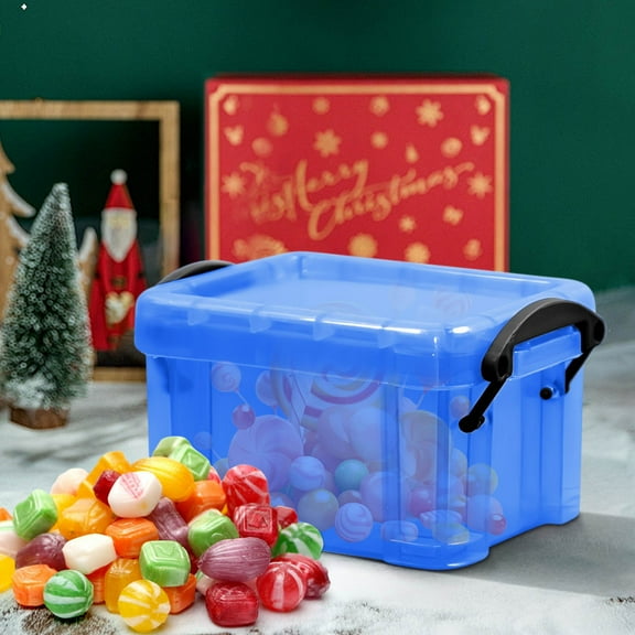 Taicans Super Stacker Index Card Box,Mini Small Plastic Storage Box with Locking Lid Clear Plastic Organizer Hold Crafts,Stationery,Jewelry,Sewing and More in office or Home Supplies,0.14L/Blue