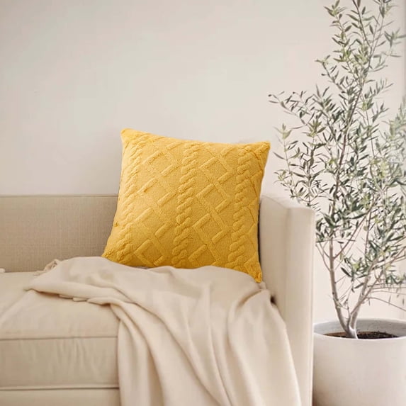 Taicans Throw Pillow Covers 18x18 Inch,Soft Plush Faux Wool Couch Pillow Covers,Fall Pillow Covers,Spring Decorative Throw Pillow Covers,Farmhouse Boho Couch Pillow Covers for Home Yellow
