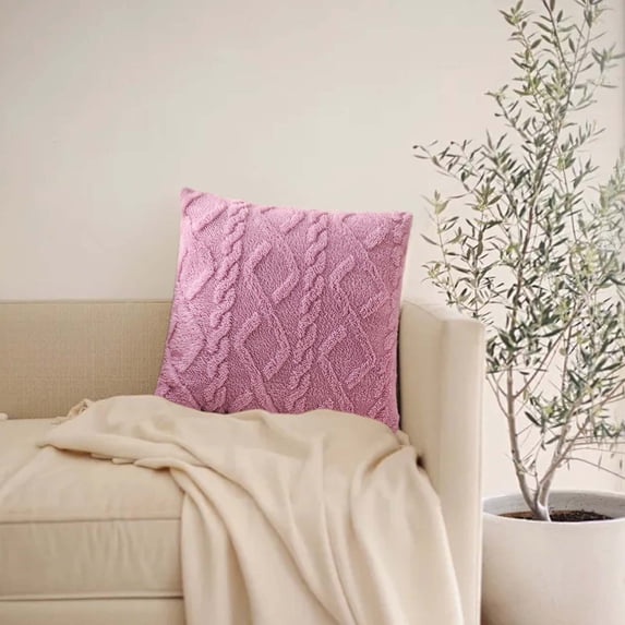 Taicans Throw Pillow Covers 18x18 Inch,Soft Plush Faux Wool Couch Pillow Covers,Fall Pillow Covers,Spring Decorative Throw Pillow Covers,Farmhouse Boho Couch Pillow Covers for Home Purple