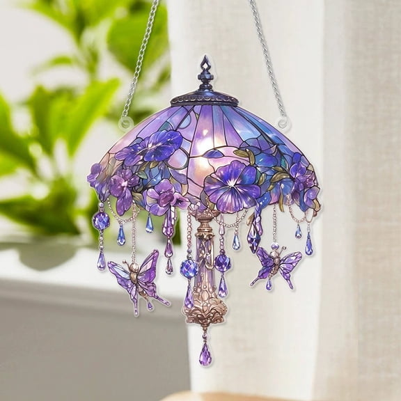 Taicans Tulip Lamp Stained Glass Suncatcher - Hanging Window Decor,Floral Ornament with Pearls,Boho Chic Gift for Mom,Women,Housewarming,Home & Garden Decor - 5.5x7.8in
