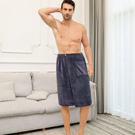 Taicans Turkish Adjustable Body Wrap Towel for Men,Men's Sauna Kilt with Pocket,Mircofiber Wearable Bath Towel with Front Pockets for Men Bathroom Pool Beach Spa Bathing 55.1x27.5in Gray