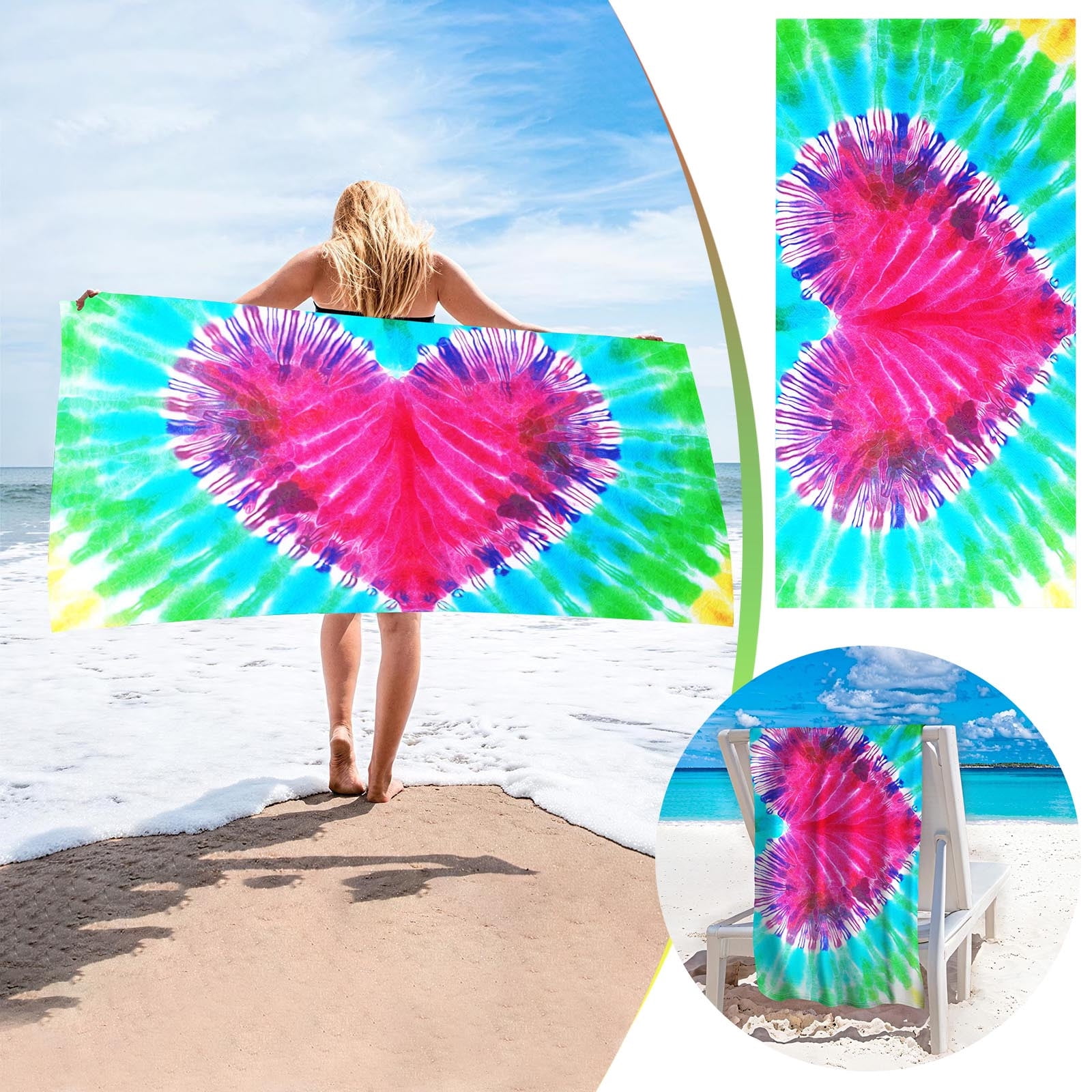Hand-Tied Tie Dye Beach Towels (2 Pack) - 30x60 Inch, 100% Cotton, 0.95 Lbs Each - Real Tie Dye, Not Printed! - View #3
