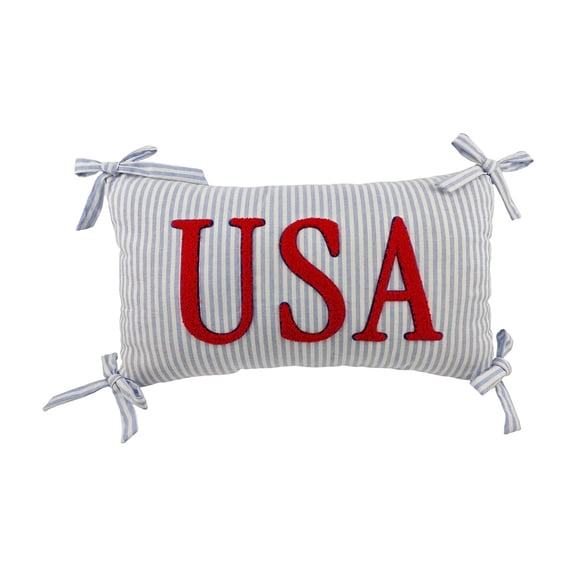 Taicans USA Throw Pillow 24x14in Blue White Striped Patriotic Lumbar Pillow with Bow Ties,4th of July Independence Day Decorative Accent Pillow for Sofa Couch Bed,Red White Blue Farmhouse Cushion