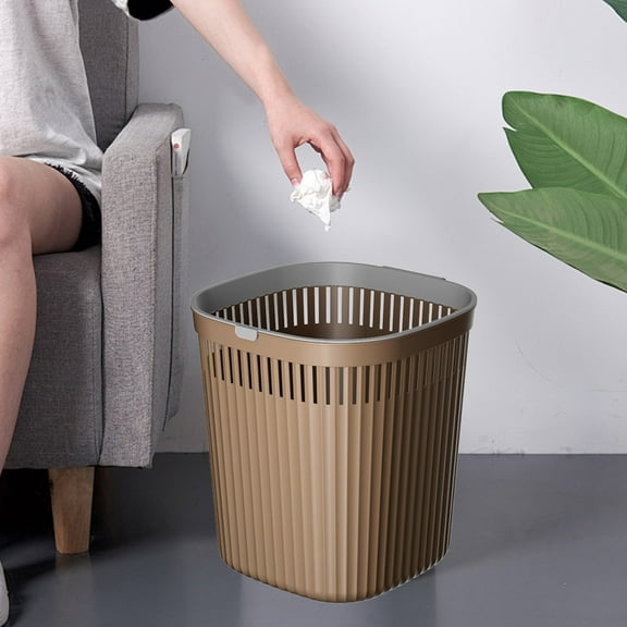 Taicans Uncovered Trash Cans,3.9 Gallon Pressure Ring Design Plastic Garbage Bin,Square Trash Bin Wastebasket for Bathroom,Bedroom,Kitchen,office,Dorm Brown