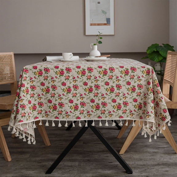 Taicans Vintage Crochet Tablecloths Lace Cotton Beige Square Tablecloths Table Cover,Round Lace Tablecloths with Tassels for Kitchen Dinner Wedding Party Banquet Decor,35x35In