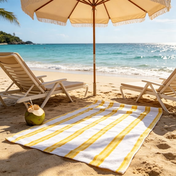 Taicans Yellow Striped Cabana Beach Towel,30x60in Large Absorbent Soft Pool Towel,Quick Dry Sand-Free Lightweight Bath Towel for Adults Summer Beach Essentials