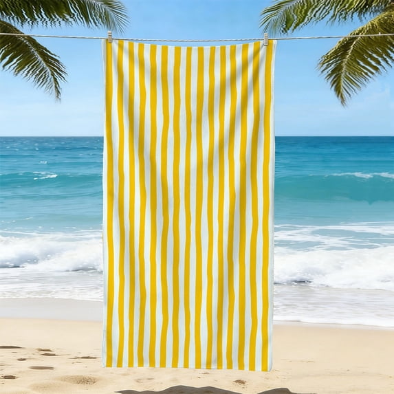 Taicans Yellow White Striped Beach Towel,30x60in Large Absorbent Cabana Towel,Quick Dry Sand Free Soft Pool Towel,Summer Beach Essentials