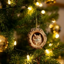 Taicans forest Animal Christmas Ornament - Handcrafted Wood Bear in Hollow Log,Rustic Holiday Decor for Christmas Tree,Winter Home Decor,Nature Lover Gift‌