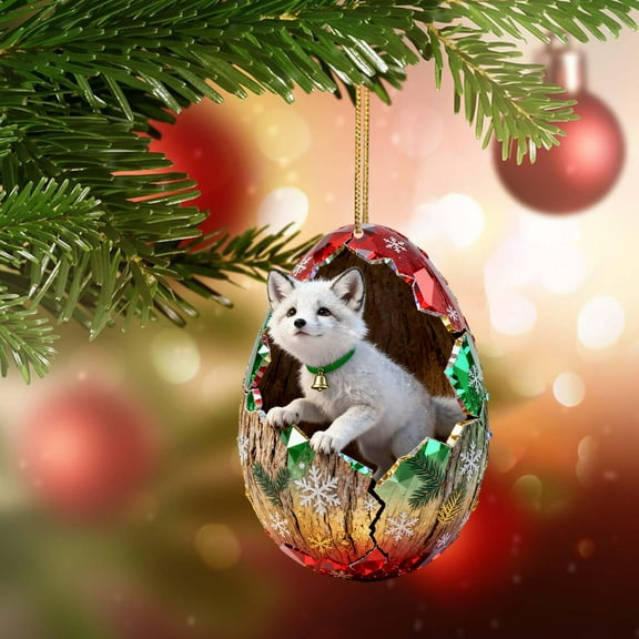 Taicans forest Animal Egg Ornaments – Cozy forest Christmas Ornaments with Santa Hat & Bells,Acrylic Cute forest Animal Christmas Trees Hanging Decorations,Nature-Themed Home Decor,Animal Lovers Gift