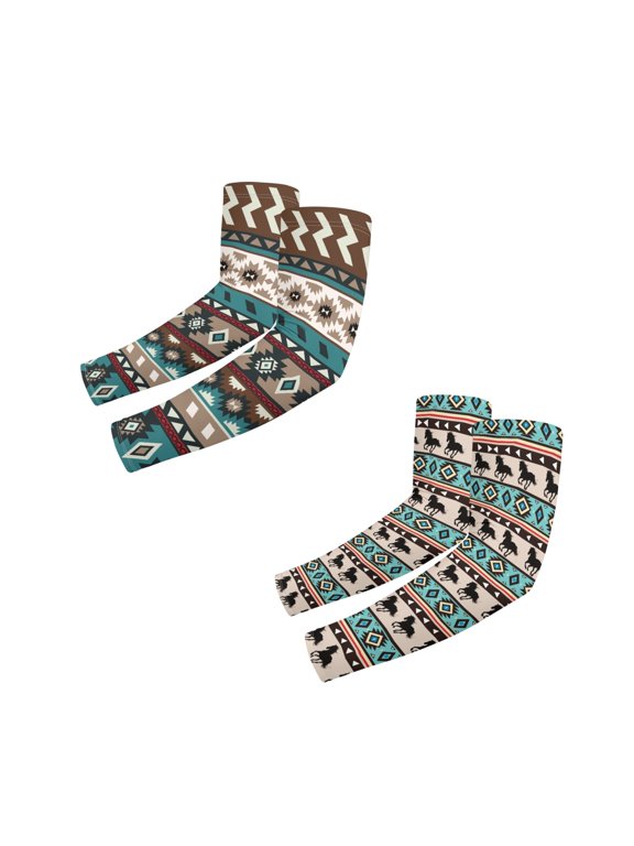 Aztec Cooling Arm Sleeves for Men 2 Pair Sun UV Protection Western Horse Cooling Sun Sleeves for Women Work Breathable Quick Dry Sports Compression for Baseball Gardening