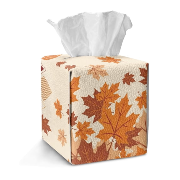 Taierverra Fall Tissue Box Holder for Outdoor Tent, Home Decor 5×5×5" Maple Leaf Tissue Cube Box Cover Organizer with Snap Button for Living Room, Bathroom, Bedroom, Office Desk, Car