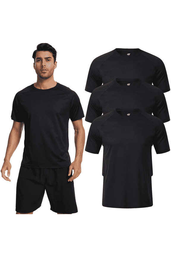 3 Pack Men's Athletic Shirts Breathable Basketball Short Sleeve Cool Dry Base Layer Undershirt Running Black 2XL