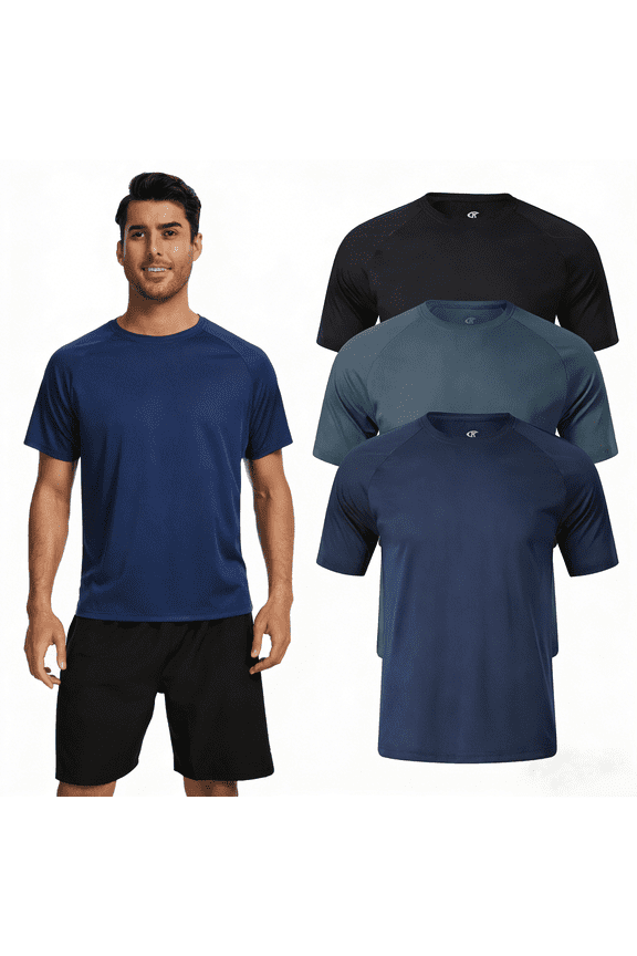 3 Pack Men's Athletic Shirts Breathable Basketball Short Sleeve Cool Dry Base Layer Undershirt Running Black Deep gray Navy 2XL