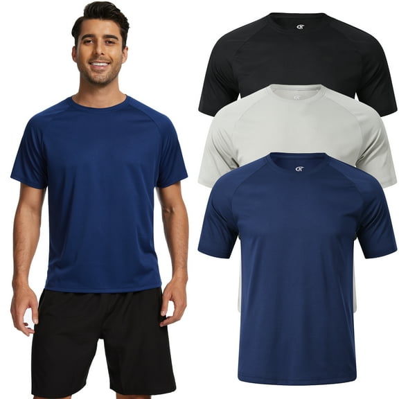 Taigaofy Mens Dry Fit Mesh Athletic Shirts 3 Pack Black Gray Navy L
