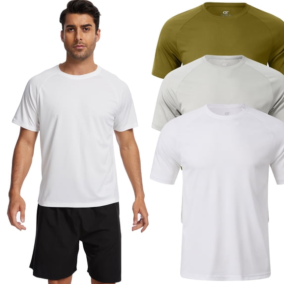 Taigaofy 3 Pack Men's Athletic Shirts Breathable Basketball Short Sleeve Cool Dry Base Layer Undershirt Running White Green Gray 2XL