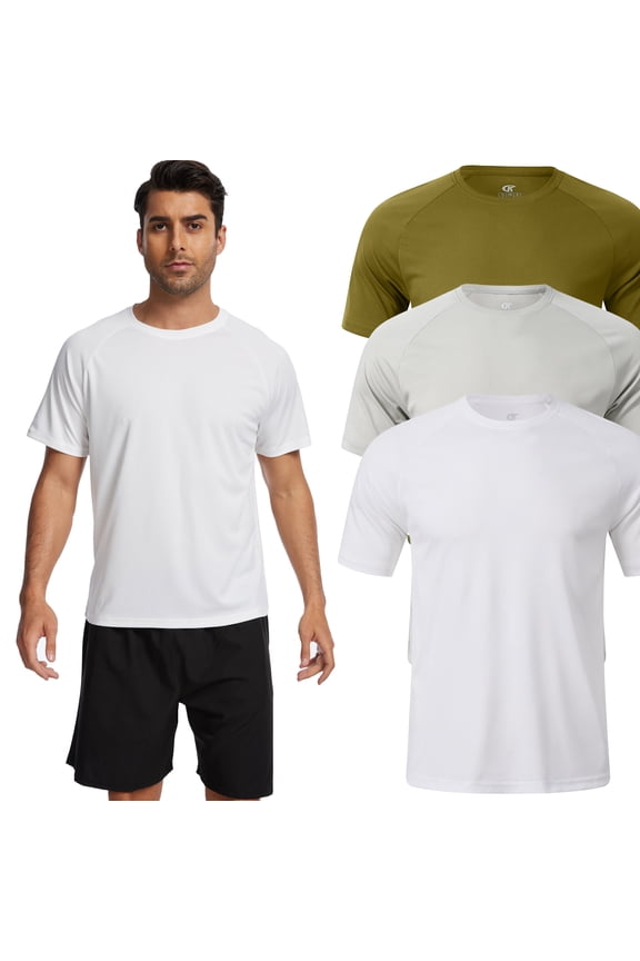 3 Pack Men's Athletic Shirts Breathable Basketball Short Sleeve Cool Dry Base Layer Undershirt Running White Green Gray M