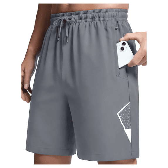 Zehisen Men's Athletic Shorts Zipper Pockets Quick Dry Lightweight Workout Running Basketball Shorts Deep Gray M