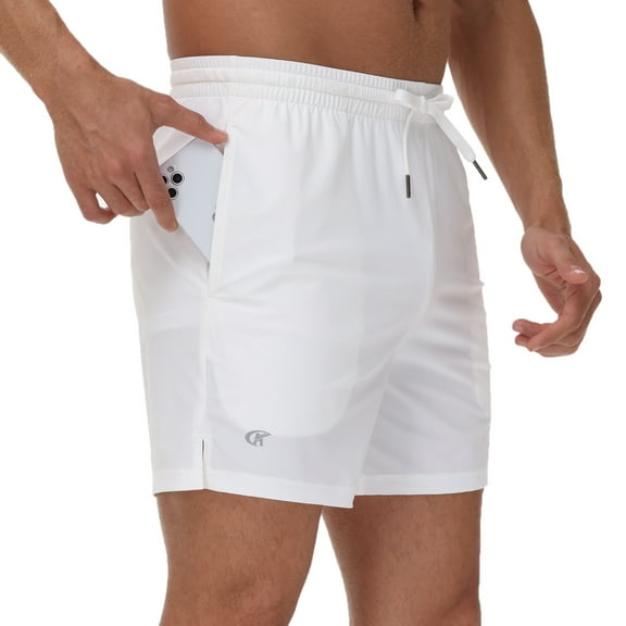 Taigaofy Men's 5" Workout Athletic Running Shorts Quick Dry Lightweight Gym Shorts White S