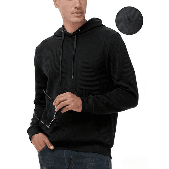 Taigaofy Men's Geometric Texture Hoodie with Pocket, Skin-Friendly Long Sleeve Casual Pullover, Perfect Valentine's Day Gift for Him Black M