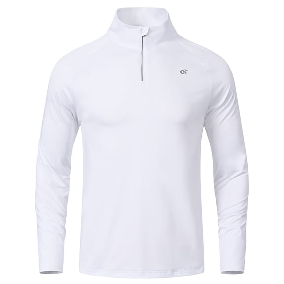 Men's Running Shirt Long Sleeve Quarter Zip Pullover Moisture Wicking Quick Dry Athletic Workout Shirts White 2XL