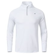 Mens Running Shirt Long Sleeve Quarter Zip Pullover Moisture Wicking Quick Dry Athletic Workout Shirts White 2XL