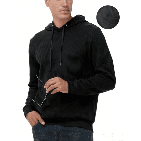 Taigaofy Men's Geometric Texture Hoodie with Pocket, Skin-Friendly Long Sleeve Casual Pullover, Perfect Valentine's Day Gift for Him Black 2XL
