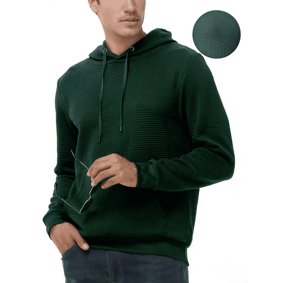Taigaofy Men's Geometric Texture Hoodie with Pocket, Skin-Friendly Long Sleeve Casual Pullover, Perfect Valentine's Day Gift for Him Green M
