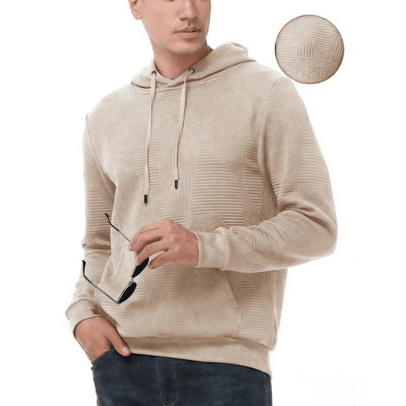 Taigaofy Men's Geometric Texture Hoodie with Pocket, Skin-Friendly Long Sleeve Casual Pullover, Perfect Valentine's Day Gift for Him Off White 2XL