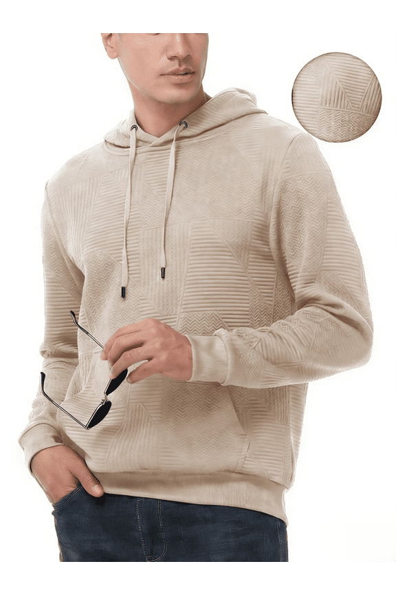 Men's Geometric Texture Hoodie with Pocket, Skin-Friendly Long Sleeve Casual Pullover, Perfect Valentine's Day Gift for Him Off White 2XL