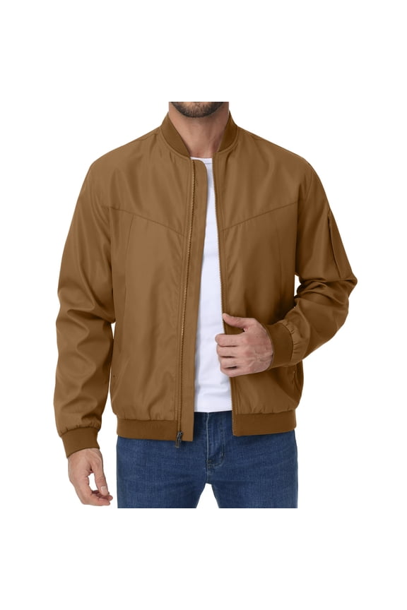 Taigaofy Men's Lightweight Outdoor Jacket Causal Fashion Stylish Windbreaker For Work Dress Golf Business Brown L