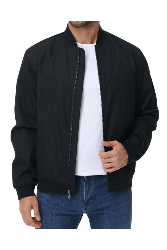 Men's Lightweight Outdoor Jacket Causal Fashion Stylish Windbreaker For Work Dress Golf Business Black L