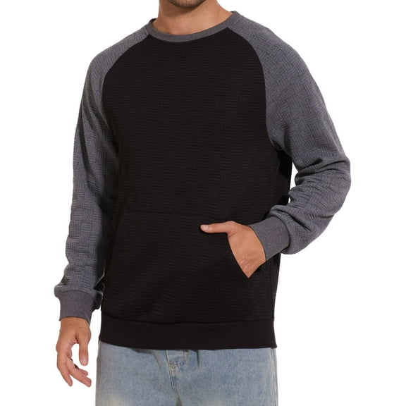 Taigaofy Men's Lightweight Sweatshirts with Kangaroo Pocket Relaxed Fit Crew Neck Pullover Shirt Dark Gary L