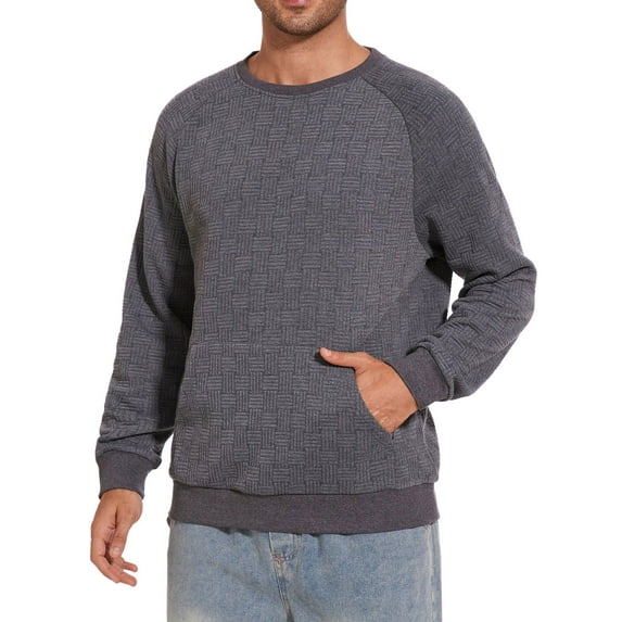 Taigaofy Men's Lightweight Sweatshirts with Kangaroo Pocket Relaxed Fit Crew Neck Pullover Shirt Deep Gray M
