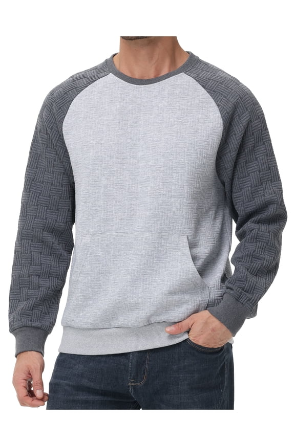 Men's Lightweight Sweatshirts with Kangaroo Pocket Relaxed Fit Crew Neck Pullover Shirt Gray L