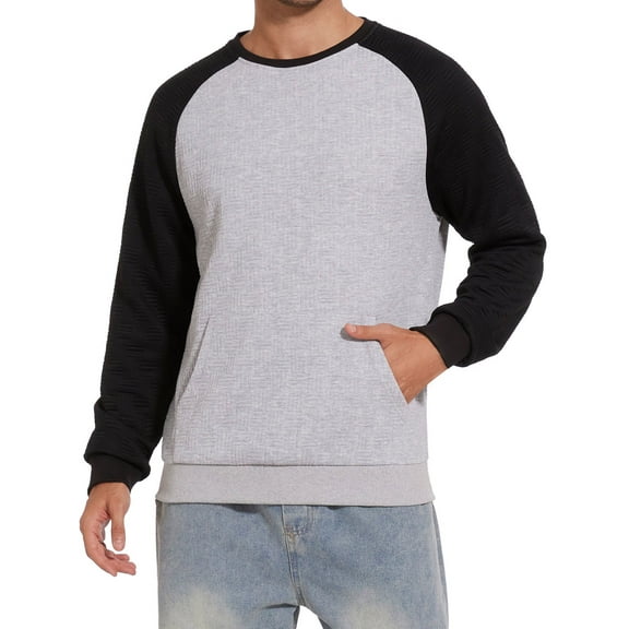 Taigaofy Men's Lightweight Sweatshirts with Kangaroo Pocket Relaxed Fit Crew Neck Pullover Shirt Light Gray L