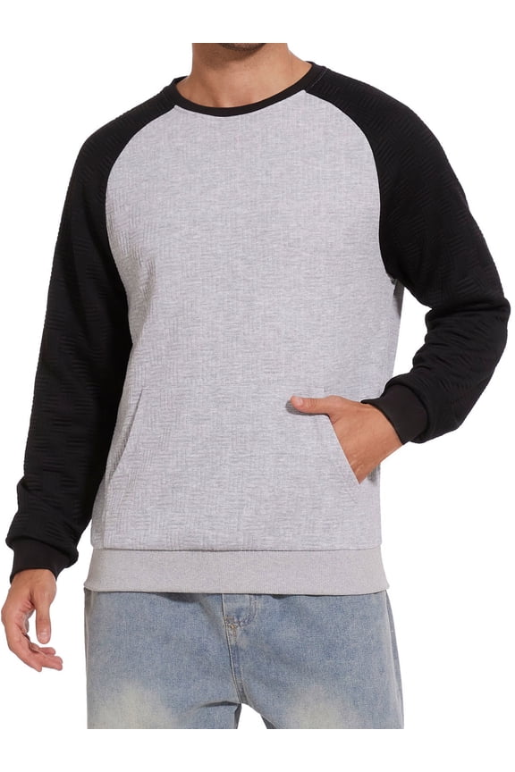 Men's Lightweight Sweatshirts with Kangaroo Pocket Relaxed Fit Crew Neck Pullover Shirt Light Gray M
